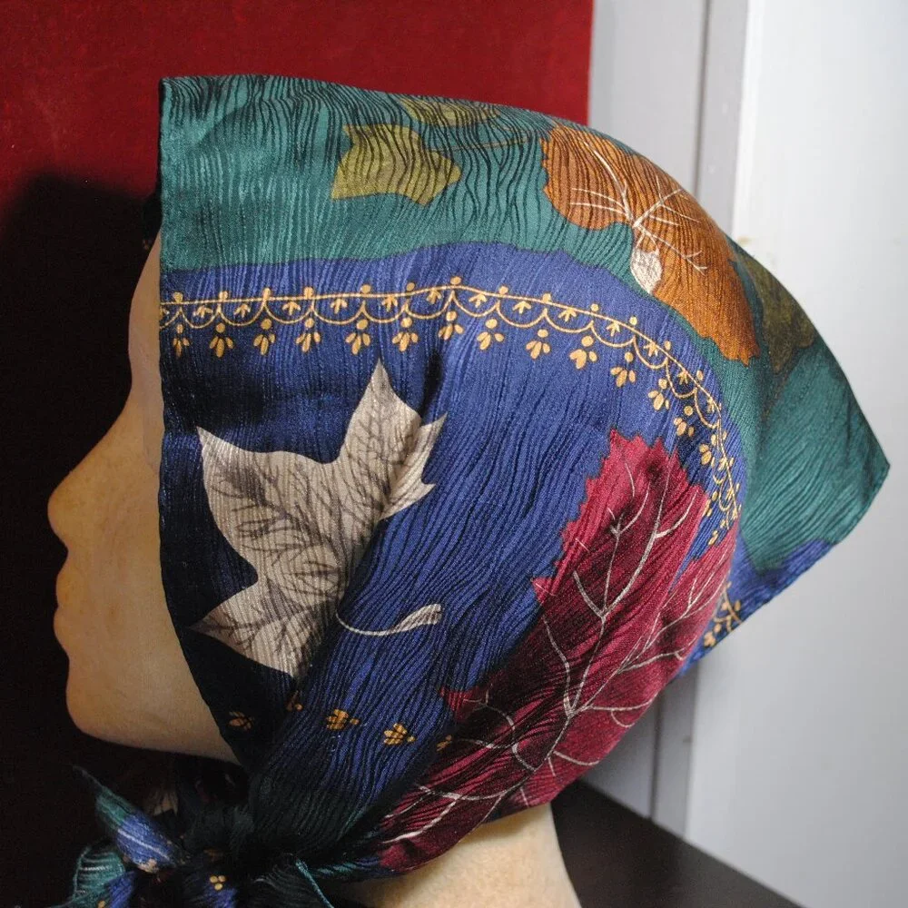 Vintage Liz Clairborne Autumn Leaves Satin Long Skinny Scarf